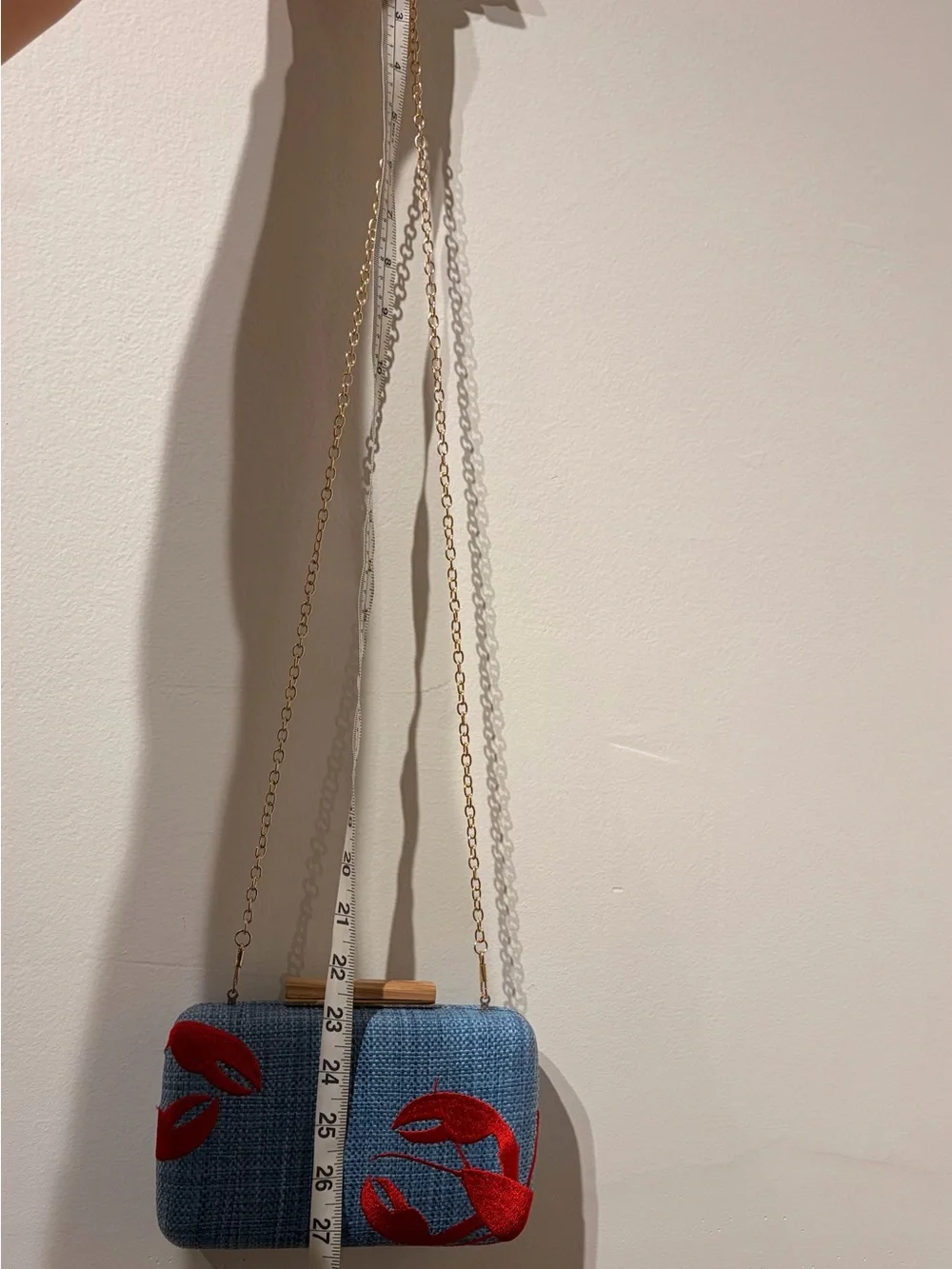 Anthropologie Shiraleah Under the Sea Clutch Blue Woven Background Red Lobster